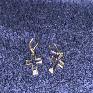 10 karat White gold cross earrings diamond stud